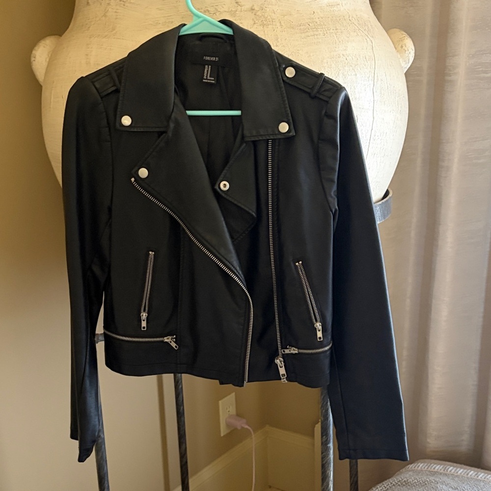 Forever 21 Black Leather Jacket with Silver Accents
